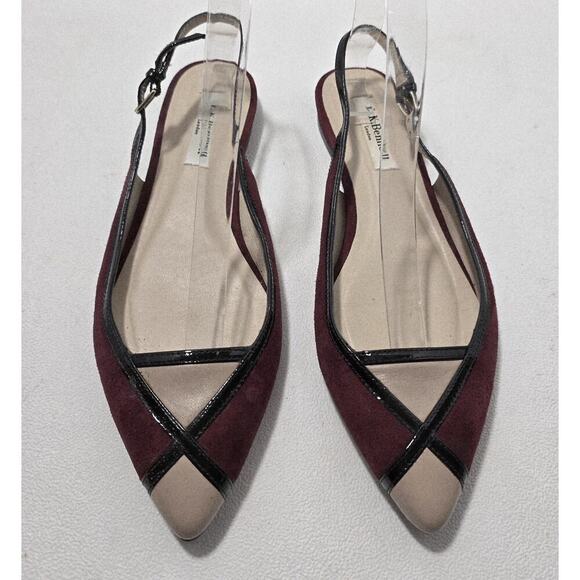 L.K. Bennett Women's Burgundy/Blck/Beige Slingbacks Flats 38.5/US 8-8.5 - Picture 2 of 9
